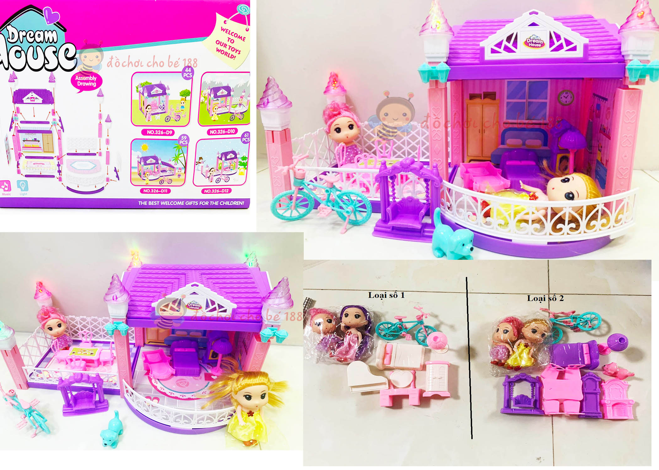 Đồ Chơi Lắp Ráp Ngôi Nhà Búp Bê - chibi có nhạc đèn búp bê rất dễ Thương cho bé gái tặng kèm pin