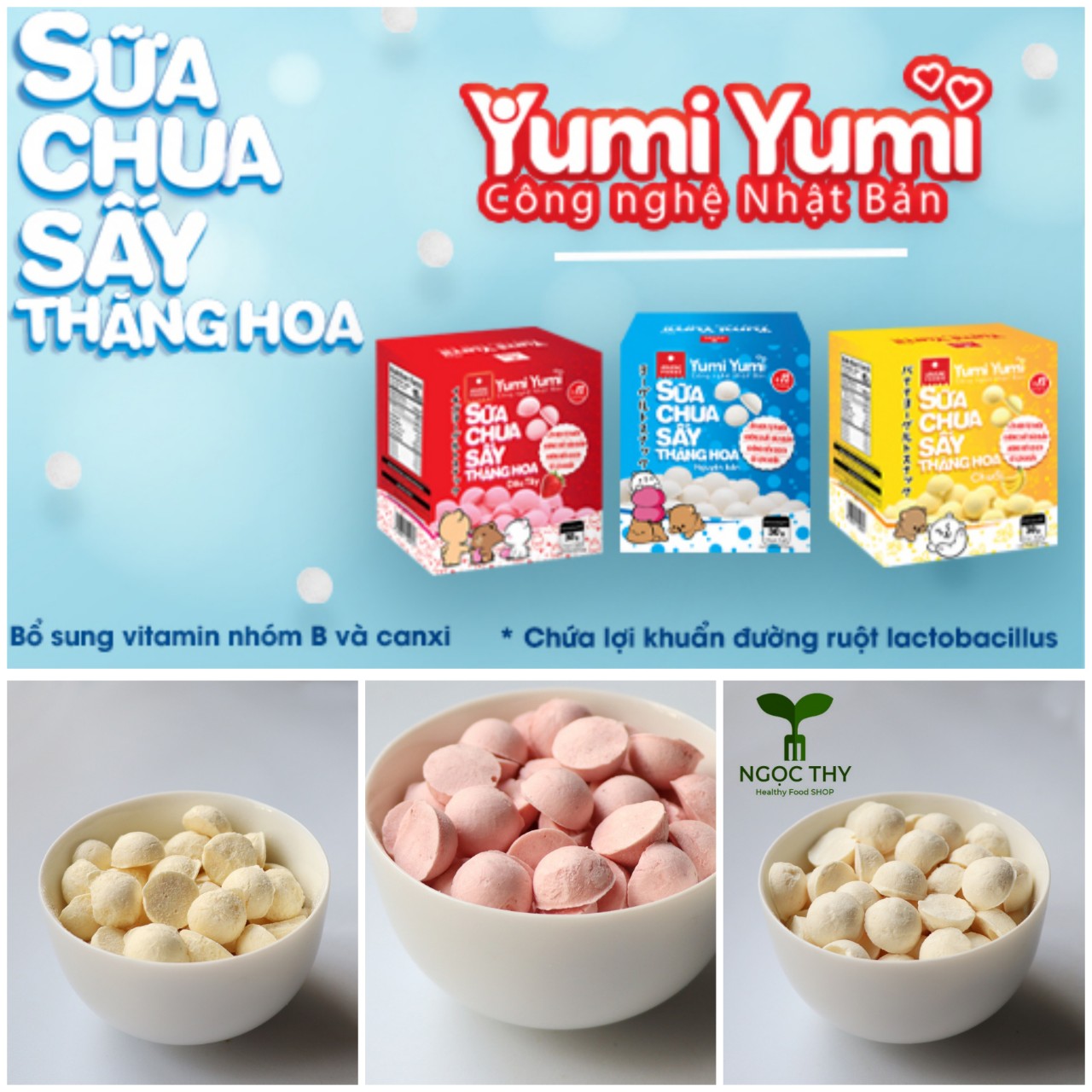 Viên sữa chua sấy thăng hoa Yumi Yumi hộp 30gr đủ vị dâu chuối nguyên bản