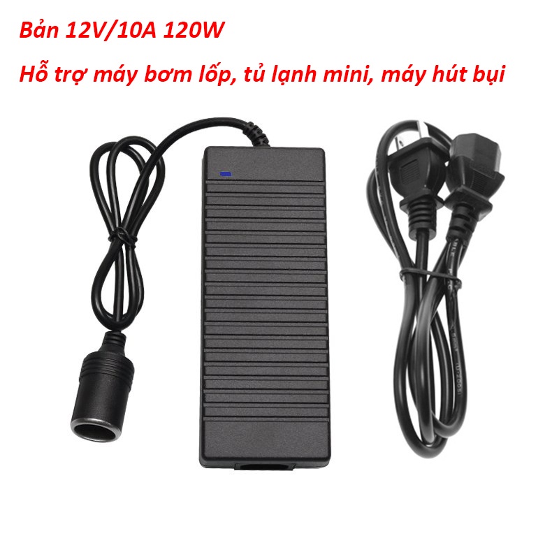 Bộ Chuyển Đổi Nguồn Điện 220V Sang 12V Đầu Cắm Ô Tô 12V/10A 120W, dùng cho máy bơm lốp ô tô, máy hút bụi mini