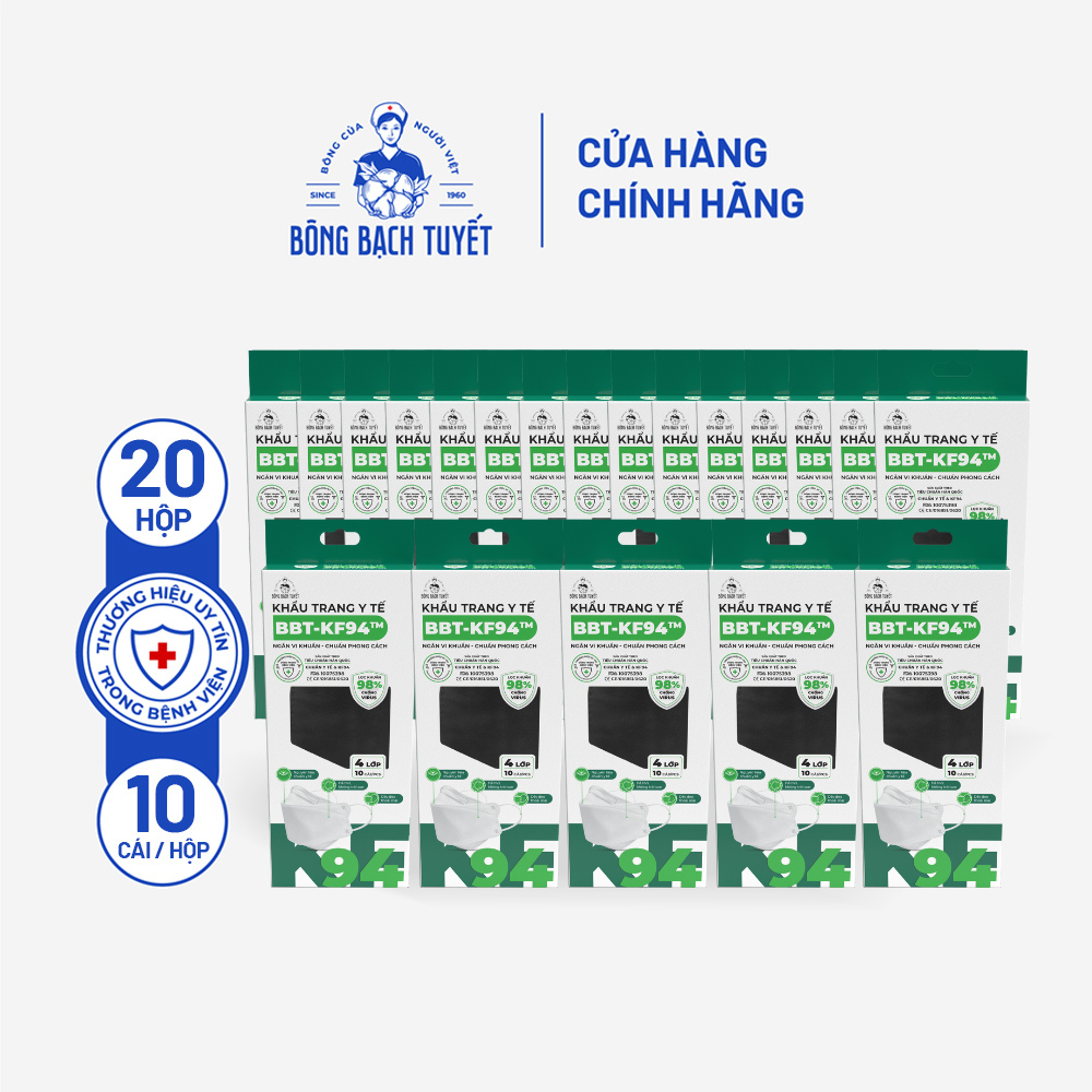 Combo 20 Hộp khẩu trang Bông Bạch Tuyết KF94 Đen (10 cái/hộp)