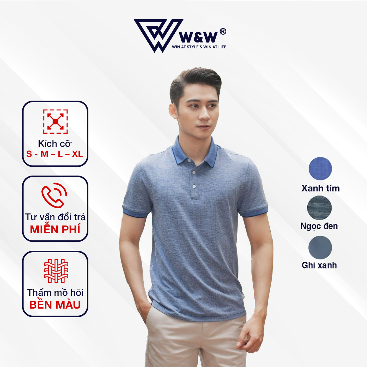 Áo Thun Nam Có Cổ Ngắn Tay W&W WPO77R Áo Polo Nam Cao Cấp Chất Liệu PoLy CD Siêu Mát, Thấm Hút Mồ Hôi, Co Giãn Tốt, Bền Màu