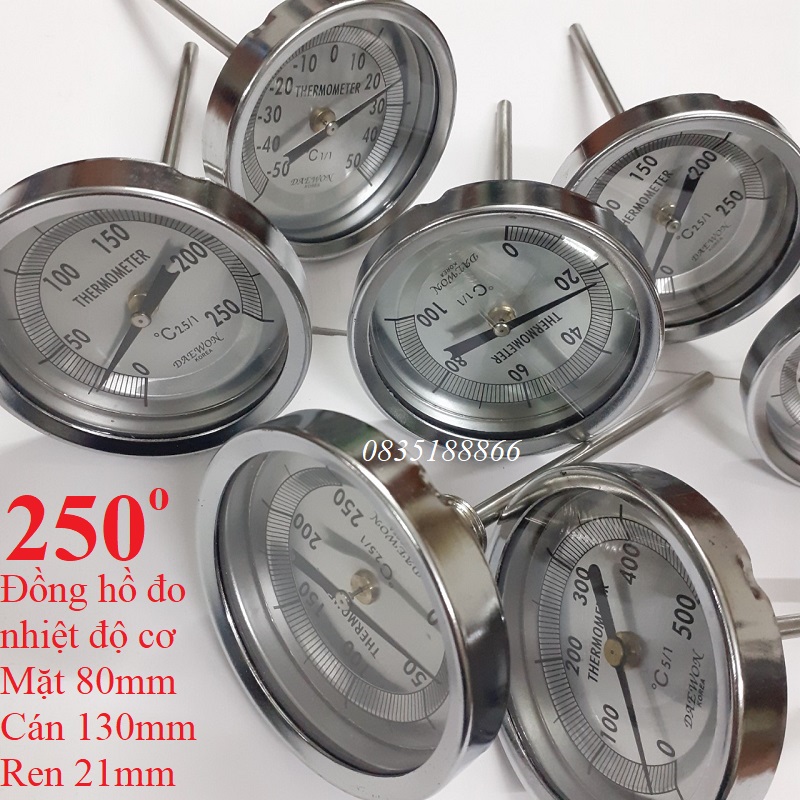 Đồng hồ đo nhiệt độ dạng cơ inox từ 0 độ đến 250 độ c - daewon hàn quốc
