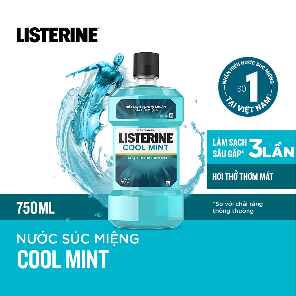 Bộ 2 chai nước súc miệng diệt khuẩn giữ hơi thở thơm mát Listerine Cool