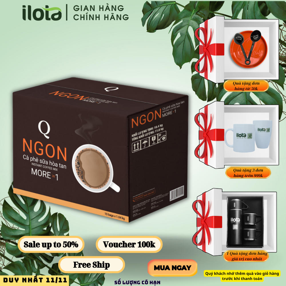 Thùng cà phê sữa hòa tan ngon trần quang 10 bịch x 60 gói hoặc 21 bịch x 24 gói