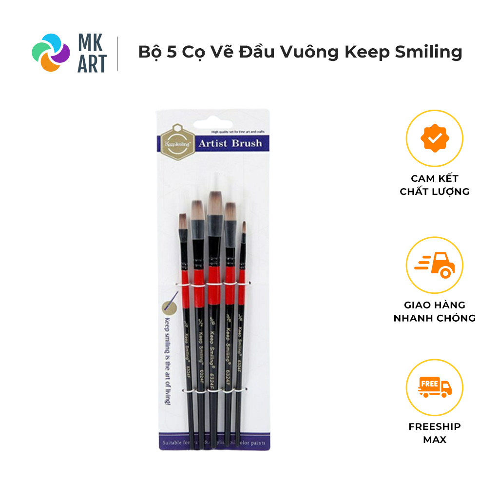 Bộ 5 Cọ vẽ đầu Vuông Keep smiling - Bộ cọ vẽ Keep Smiling 5 cây thân đỏ đen