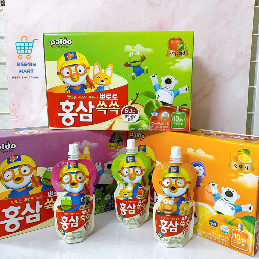 Combo 3 Gói Nước Hồng Sâm Trái Cây PORORO PALDO Hàn Quốc - BeeGin Mart