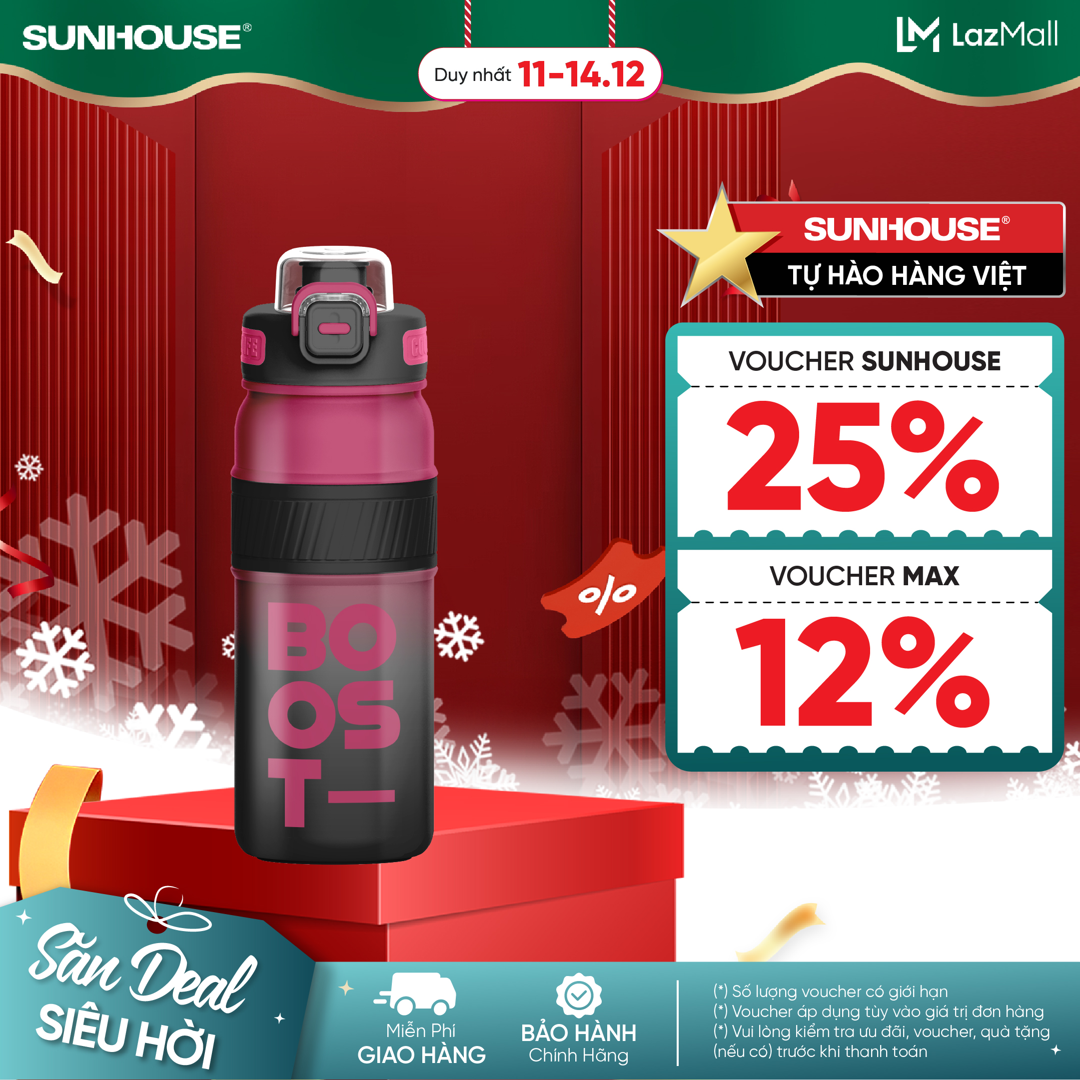 Bình giữ nhiệt Double Boost 750ml Sunhouse KS-TU750BR/KS-TU750BY - Inox 316 cao cấp - Giữ nhiệt 8-10h  - Vòi uống tiện lợi