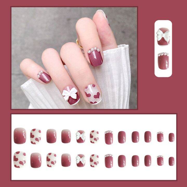 Hộp 24 Móng tay giả, móng giả A106 , móng có nơ (Tặng kèm keo dán móng )