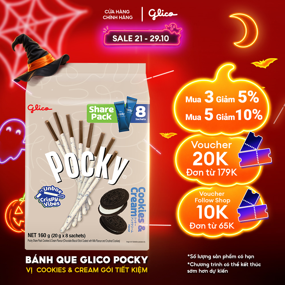 Gói lớn tiết kiệm - Bánh Que Pocky Kem Cookies  Cream (160g/Túi 8 gói)