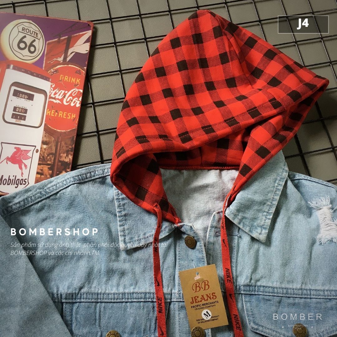 [Có ảnh thật] Áo kháoc jeans phối nón caro thiết kế Unisex