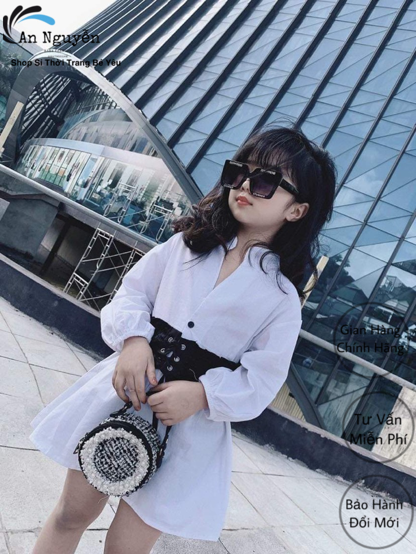 Váy sơ mi thắt đai eo bé gái-An Nguyễn Kids. Váy bé gái 8-22kg
