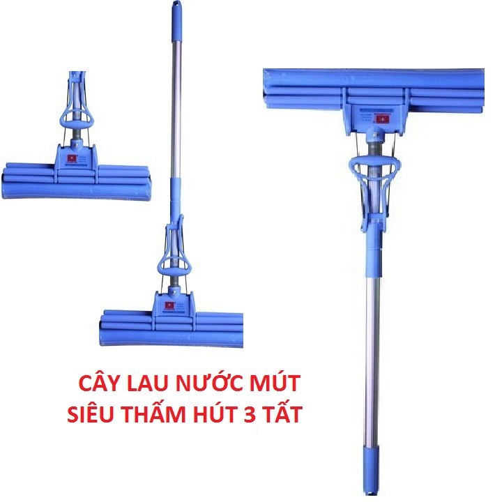 CÂY LAU NHÀ tự vắt bằng mút 3 TẤT- Cây lau Đài Loan xám- Mút cực bền k chai rách