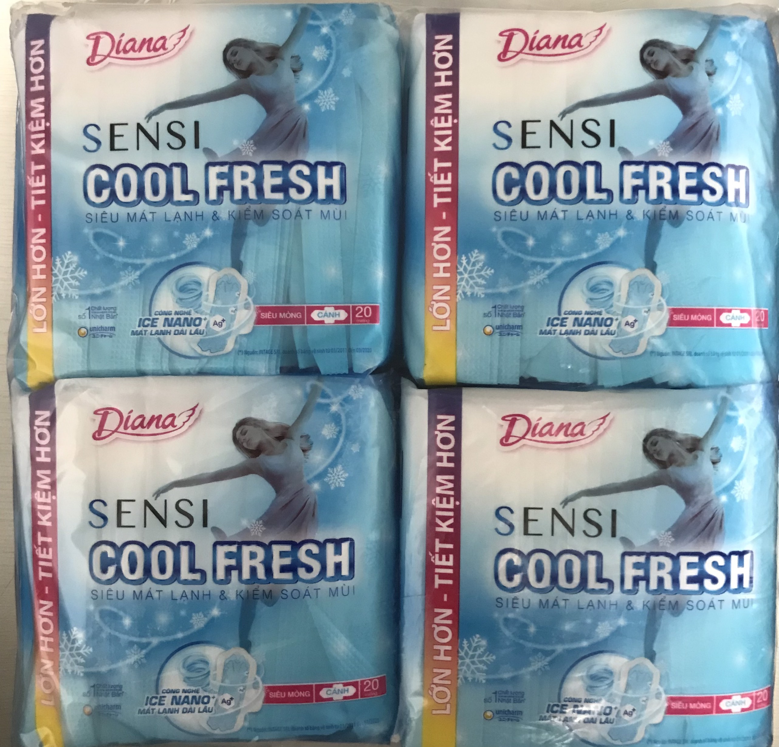 Combo 4 Gói BVS Diana Sensi Cool Fresh Siêu Mỏng Cánh 23cm gói 20 miếng