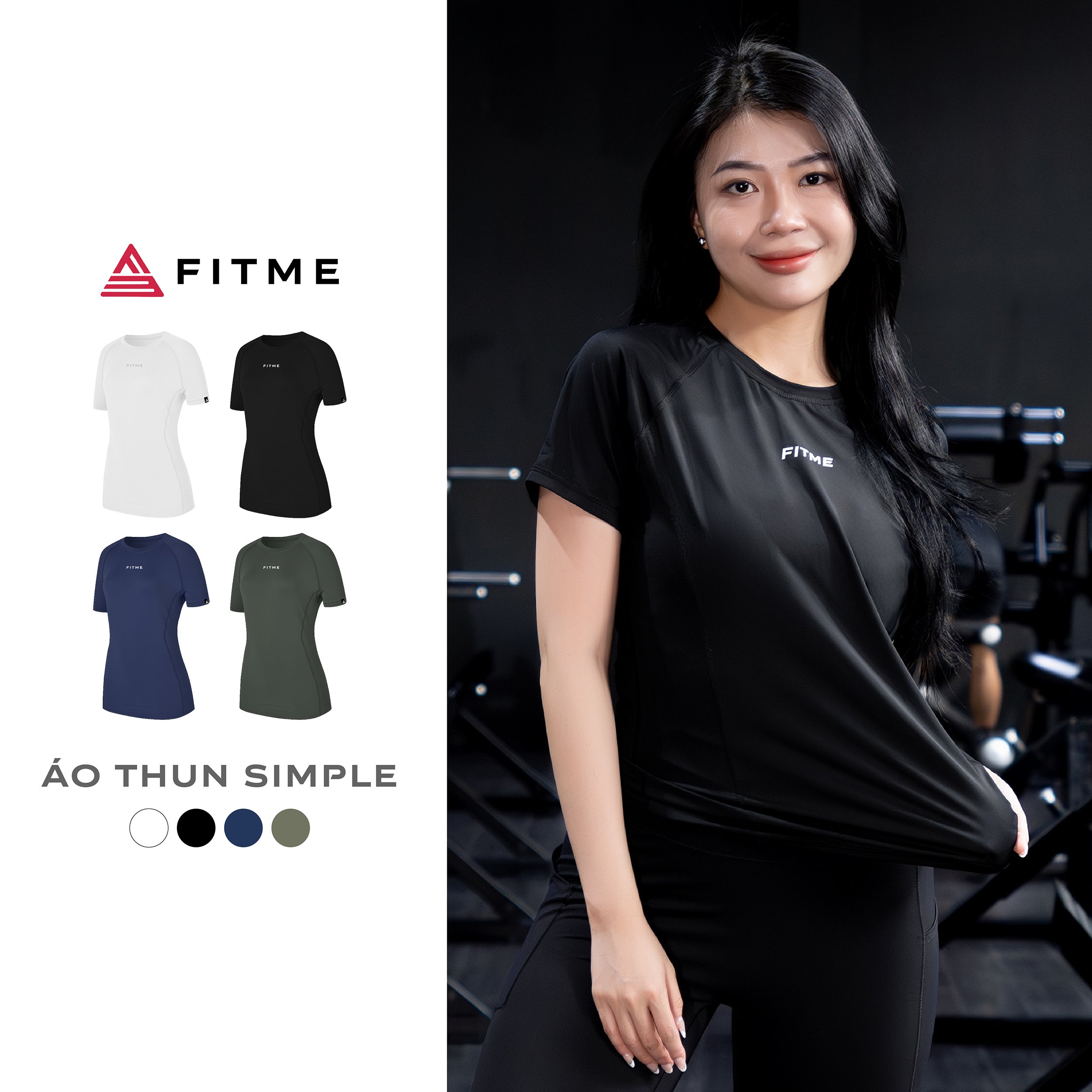 Áo tập gym yoga nữ Fitme Simple thun basic tay ngắn cổ tròn ôm body chất liệu thoáng khí thấm hút tốt ATSP01