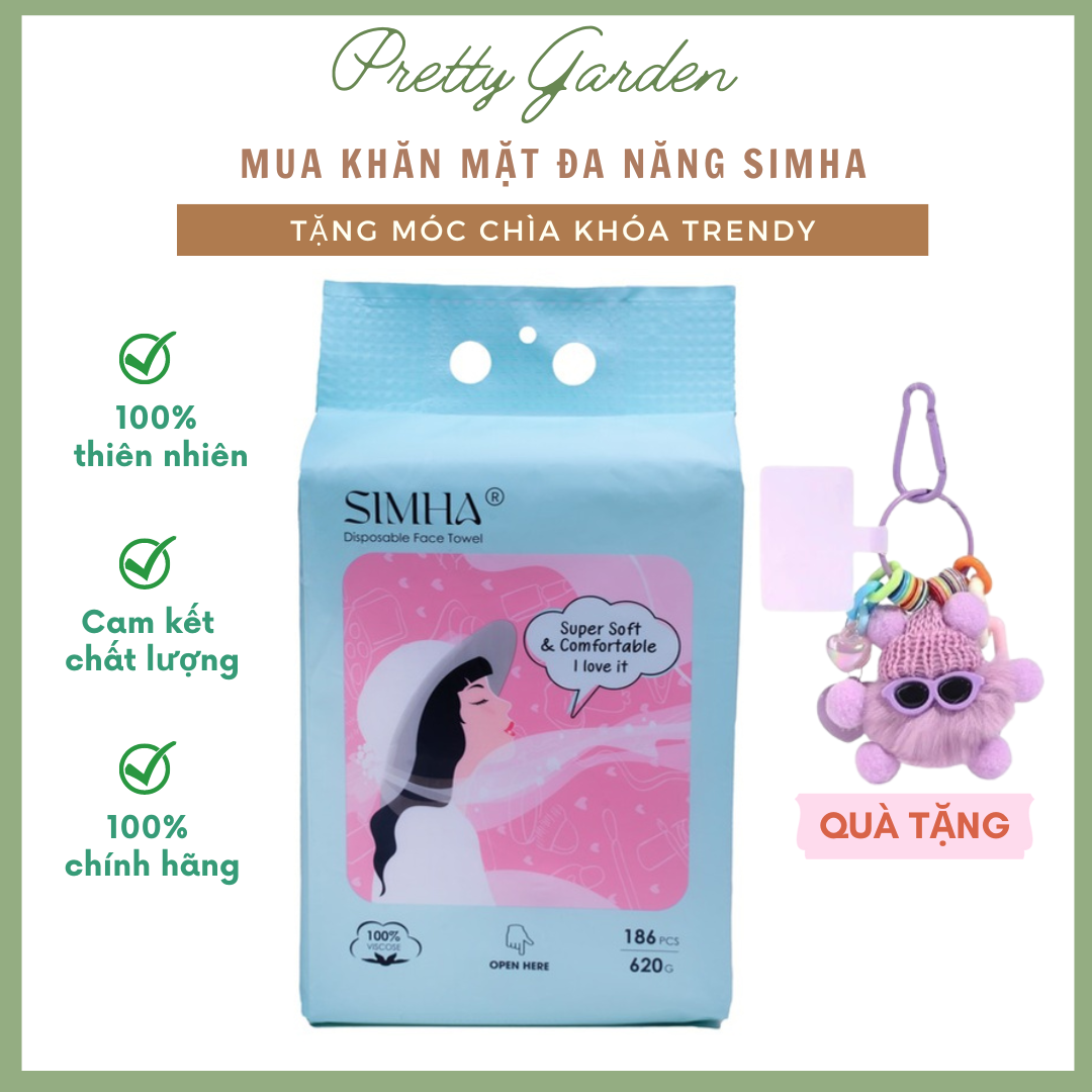 Khăn mặt 1 lần đa năng SIMHA dùng tẩy trang, lau nhà, lau đồ, an toàn với trẻ nhỏ, hàng chính hãng, tặng móc khoá trendy
