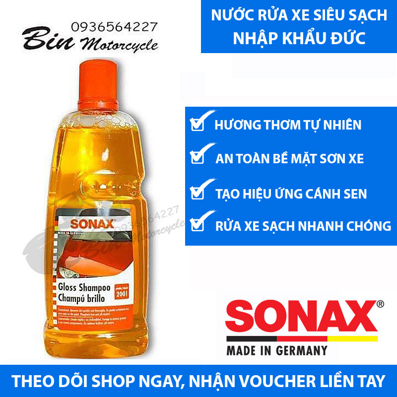 Nước Rửa Xe Sonax - Dung Dịch Rửa Xe Gloss Shampoo 1L nhập khẩu Đức - BIN MOTORCYCLE