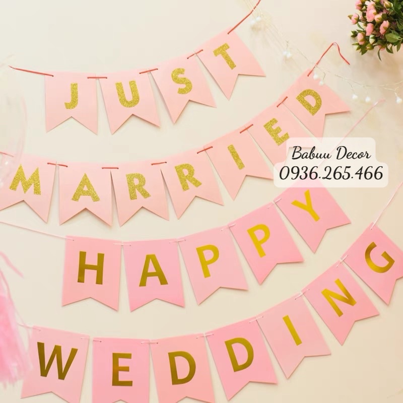 Dây chữ Happy Wedding trang trí phòng cưới, tiệc cưới