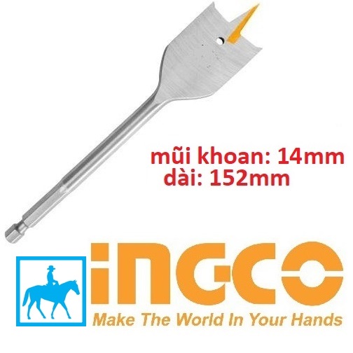 Mũi khoan gỗ đầu dẹp 14mm dài 152mm ingco dbw2211401