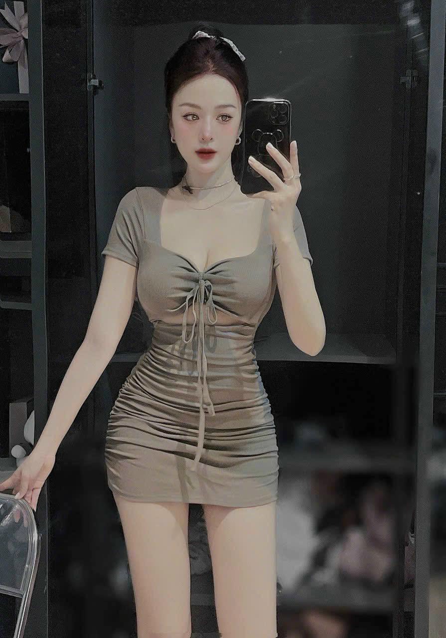 Đầm body nơ ngực có mút phom ngắn chất thun gân co giãn chính phẩm thích hợp mặc đi tiệc đi làm đi chơi