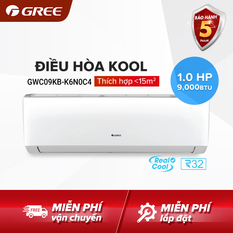 [Trả góp 0%]Điều hòa GREE- công nghệ Real Cool - 1 HP (9000 BTU) - KOOL GWC09KB-K6N0C4 (Trắng) - Hàng phân phối chính hãng