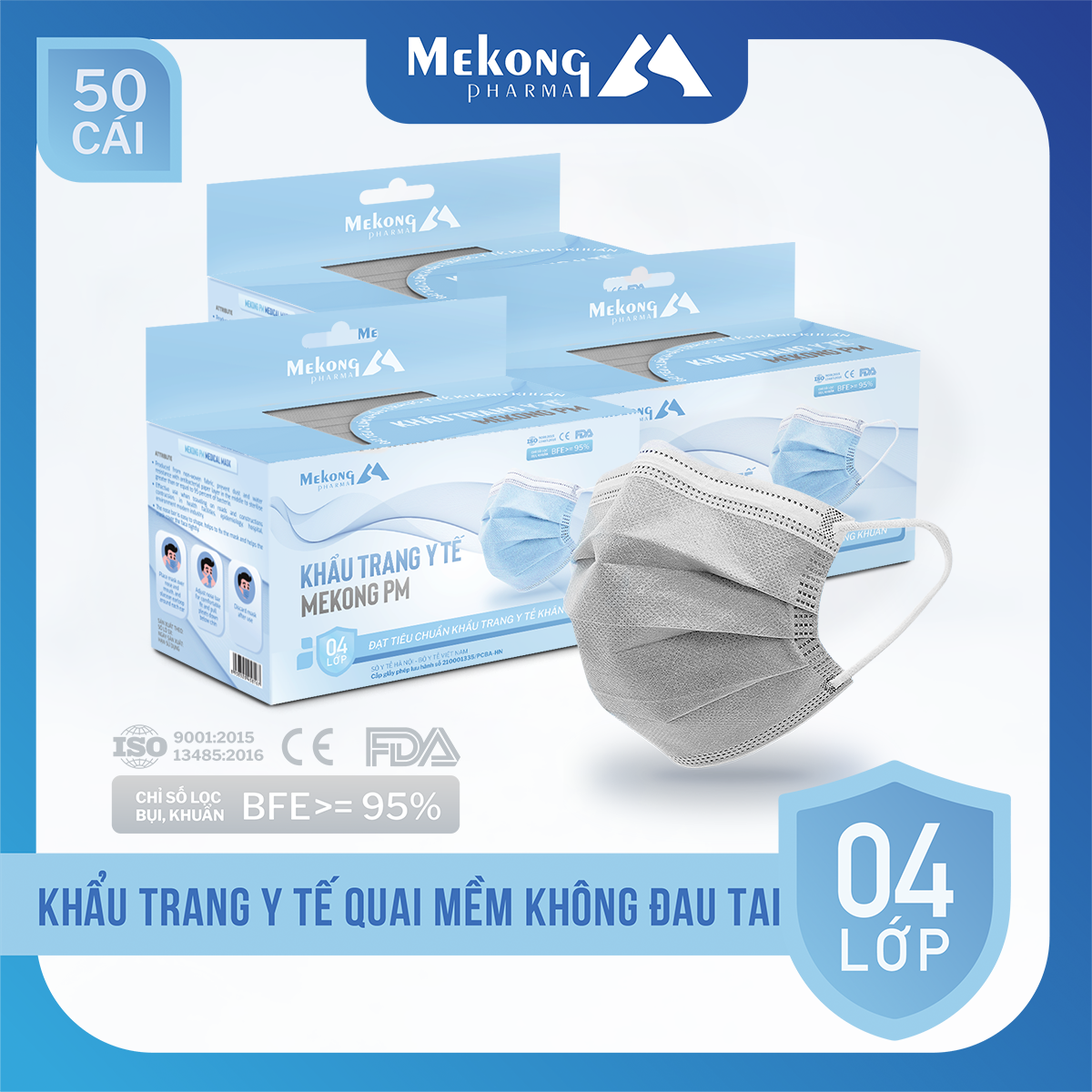 Combo 3 hộp khẩu trang y tế mekong cao cấp 4 lớp kháng khuẩn