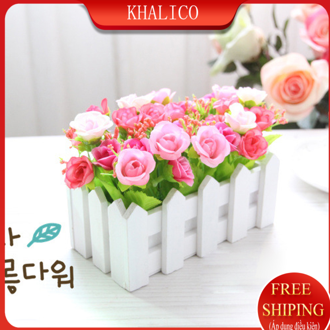 [FREESHIP] Hoa giả trang trí để bàn KHALIK, giỏ hoa hồng - hàng rào HF008 (Nhiều màu lựa chọn)