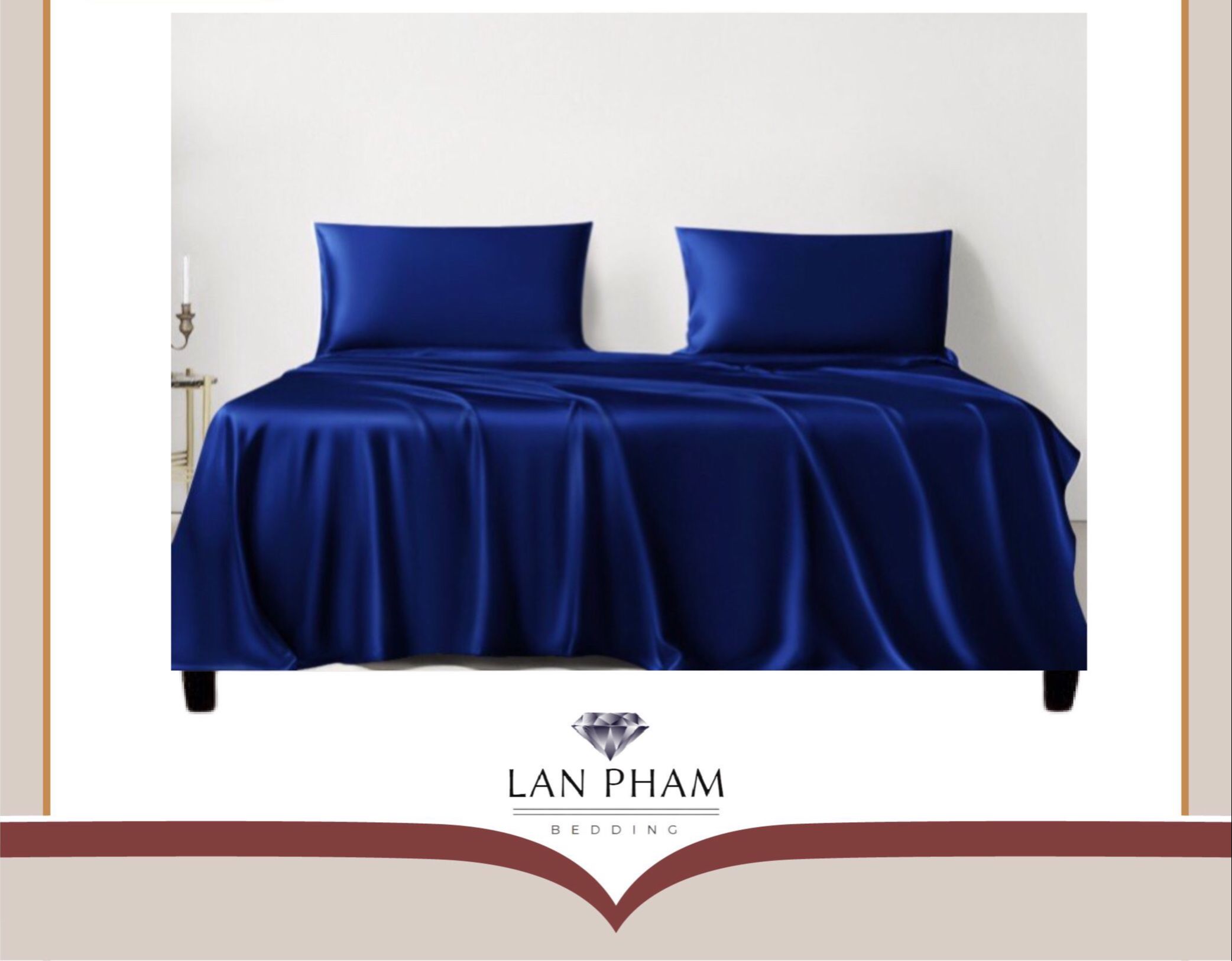 ( Lụa Loại 1) Bộ 5 Món Vỏ Chăn Ga Gối Phi Lụa Màu Xanh Biển Cao Cấp Mềm Mại Lan Pham Bedding
