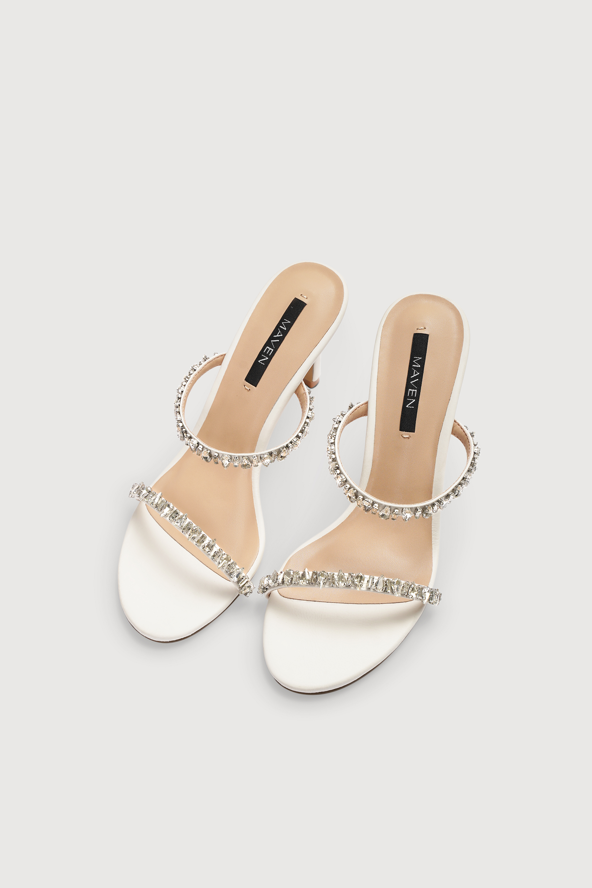 MAVEN - Giày cao gót quai mảnh đính đá Selena White Heels 9cm