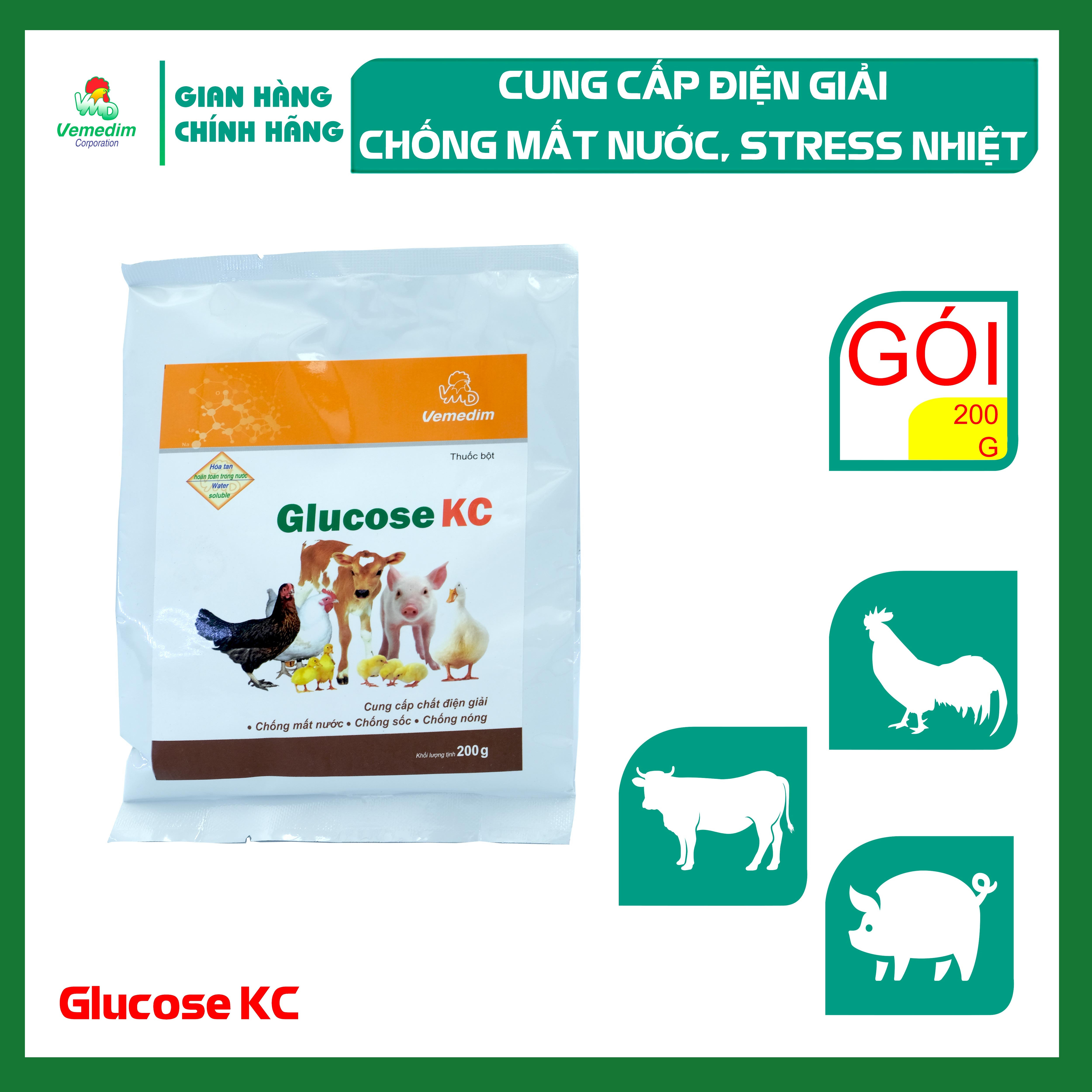 "Hoàn tiền đến 10%" Vemedim Glucose KC cung cấp điện giải, chống mất nước cho gia súc, gia cầm, gói 200g