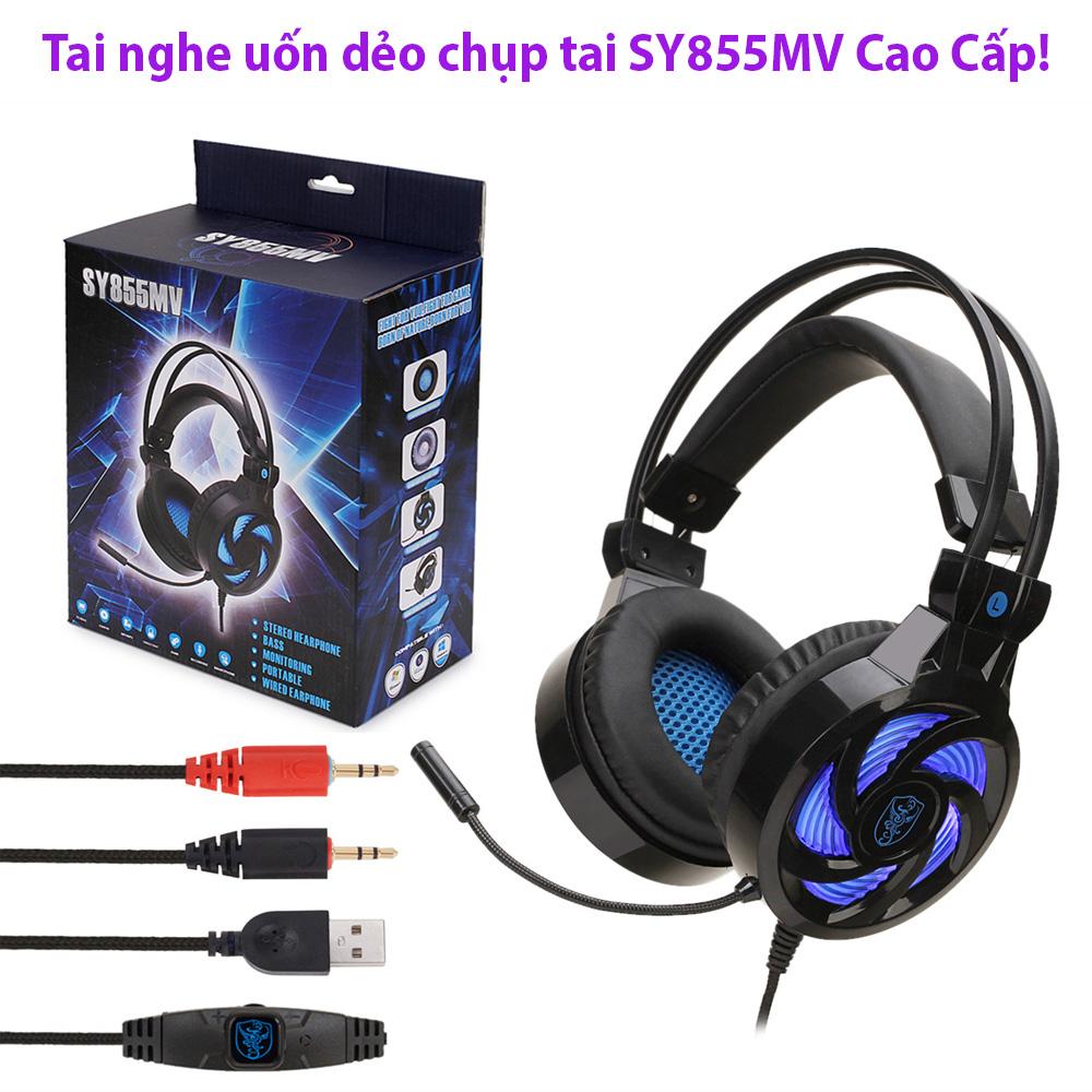 Tai nghe nào hay , Earphone tốt, Tai nghe gaming, Tai nghe uốn dẻo chụp tai SY855MV cao cấp, chơi Game nghe nhạc Bass có Mic Kết nối dây dễ dàng và tiện lợi, âm thanh sống động, sản phẩm dành cho game thủ, BH 1 đổi 1,sale 50% , 78