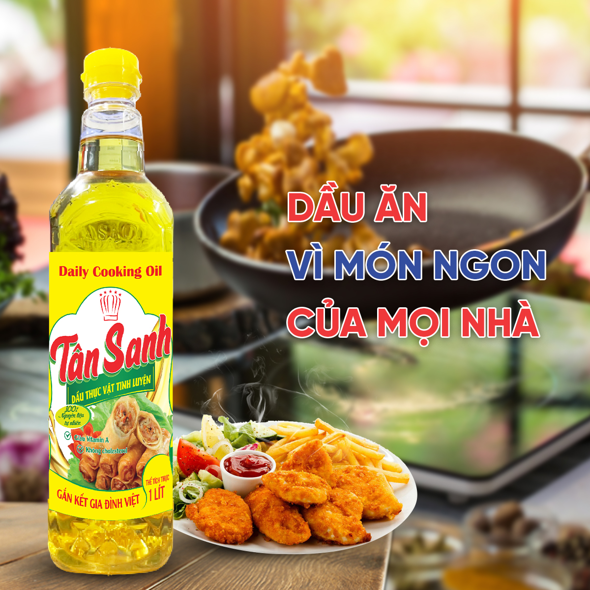 Dầu ăn tân sanh chiên giòn thượng hạng chai 1l