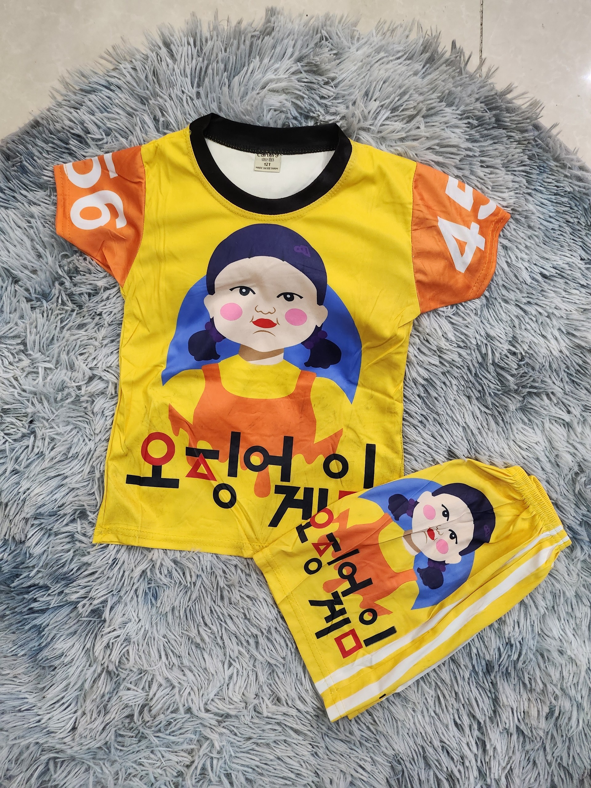 Sale Xả tồn kho - Bộ quần áo in họa tiết Squid Game cho bé trai bé gái