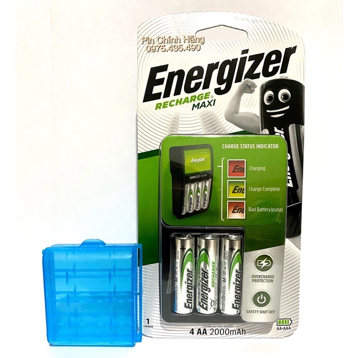 Bộ Sạc Nhanh Tự Ngắt Energizer CHVCM4 Kèm 4 Pin Sạc AA 2.000 mAh TẶNG KÈM HỘP BẢO QUẢN