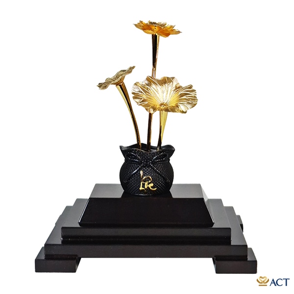 Chậu Sen 3 Cành Dát Vàng ACT Gold Mẫu 1-Quà tặng khách hàng, quà tặng đối tác, quà tặng tân gia, quà tặng chồng, quà tặng sếp, quà tặng vợ, quà tặng sinh nhật, quà tặng sự kiện, quà tặng doanh nghiệp