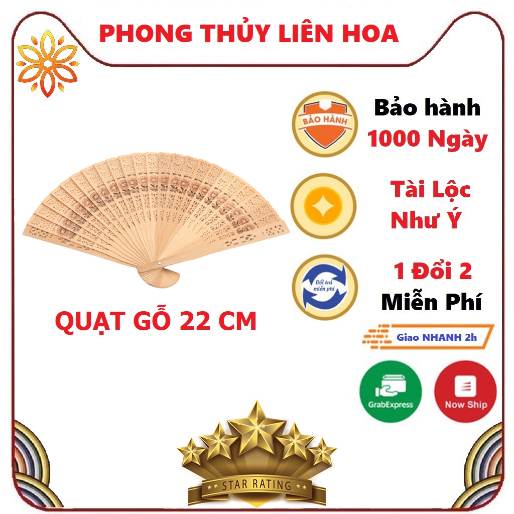 Quạt cổ trang nan gỗ hoa hướng dương xếp cầm tay phong cách Trung Quốc xinh xắn tinh xảo 22cm Phong Thủy Liên Hoa