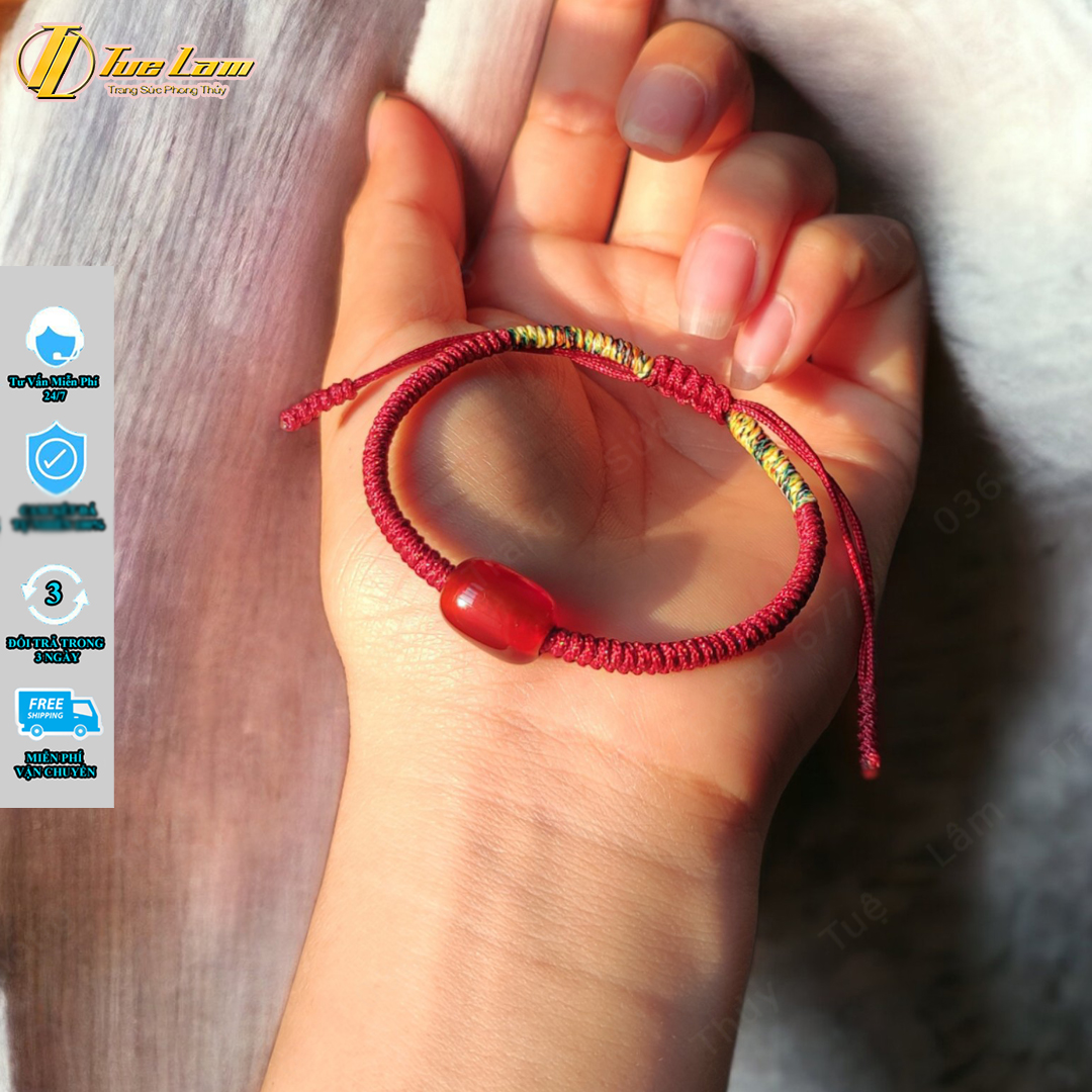 Vòng tay chỉ đỏ đô may mắn bện lu thống đá mã não đỏ hợp mệnh hỏa thổ - Tuệ Lâm
