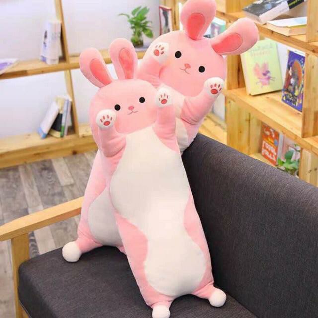 Gấu bông hình con thỏ dài 75cm màu hồng ngộ nghĩnh, đáng yêu - Gối ôm con thỏ vải nhung co dãn, mềm mại - Gấu Bông Best Home