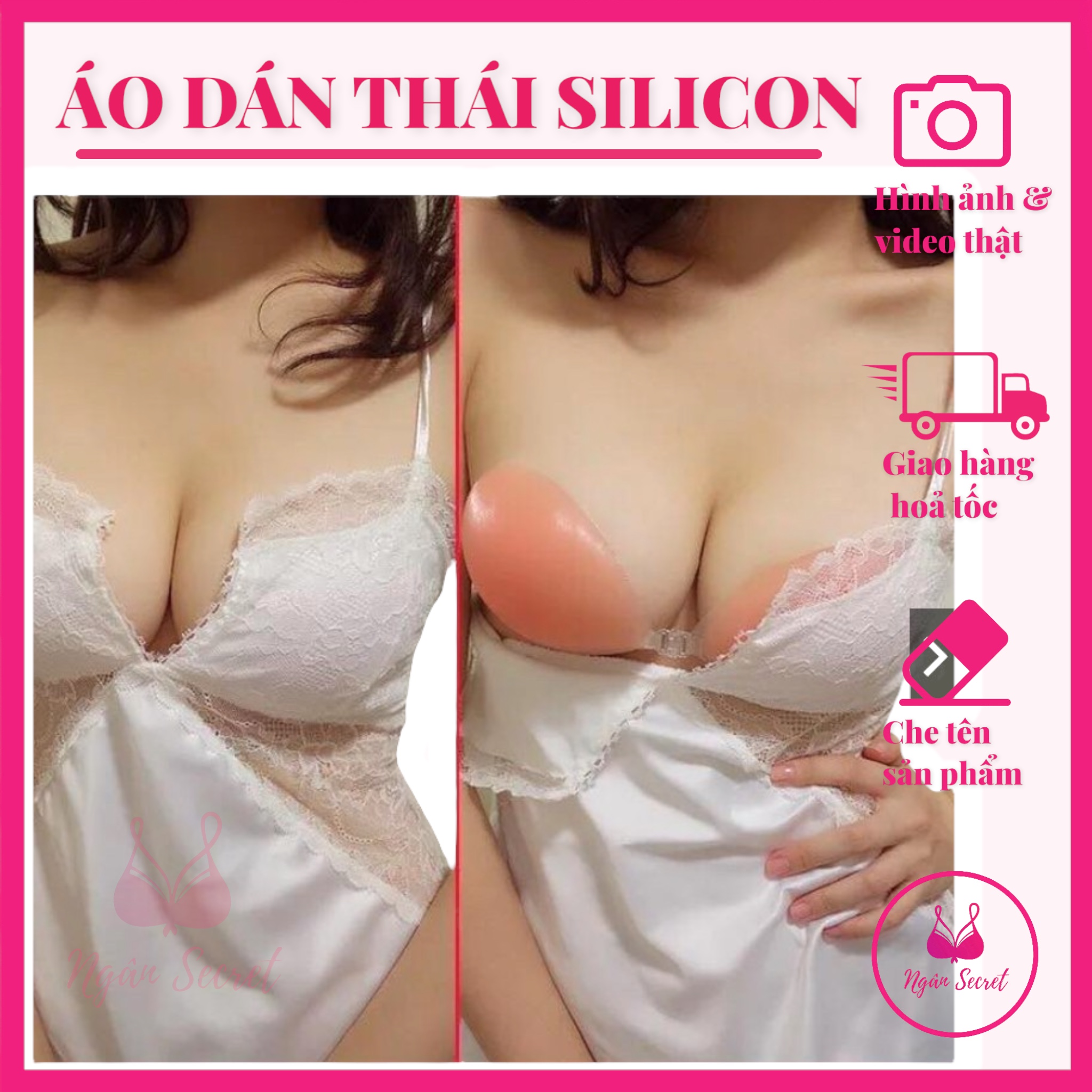 Áo Bra dán ngực silicon Thái Lan loại 1 màu hồng siêu dính siêu đẩy