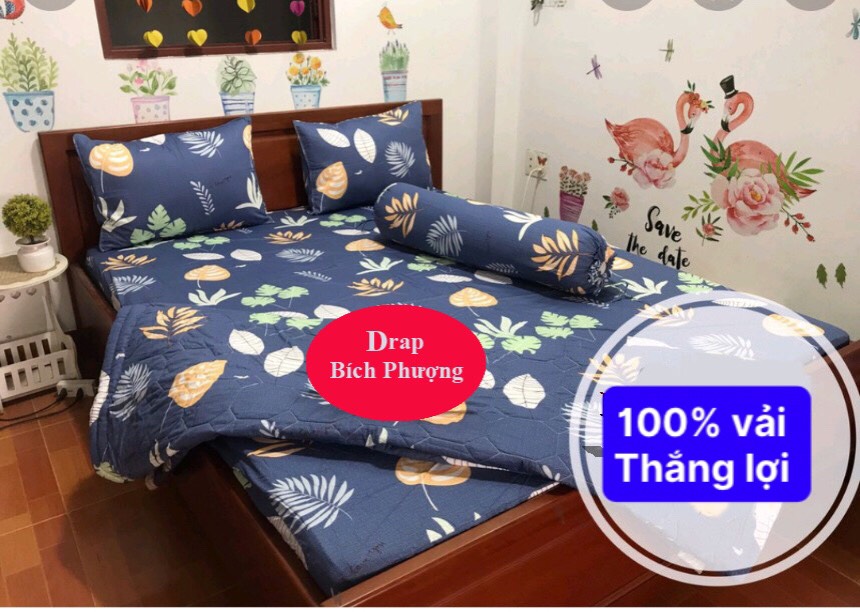[HCM]Bộ Drap Cotton Thắng Lợi Kèm Mền Chần Gòn/ { 5 món }  chuẩn LOGO.
