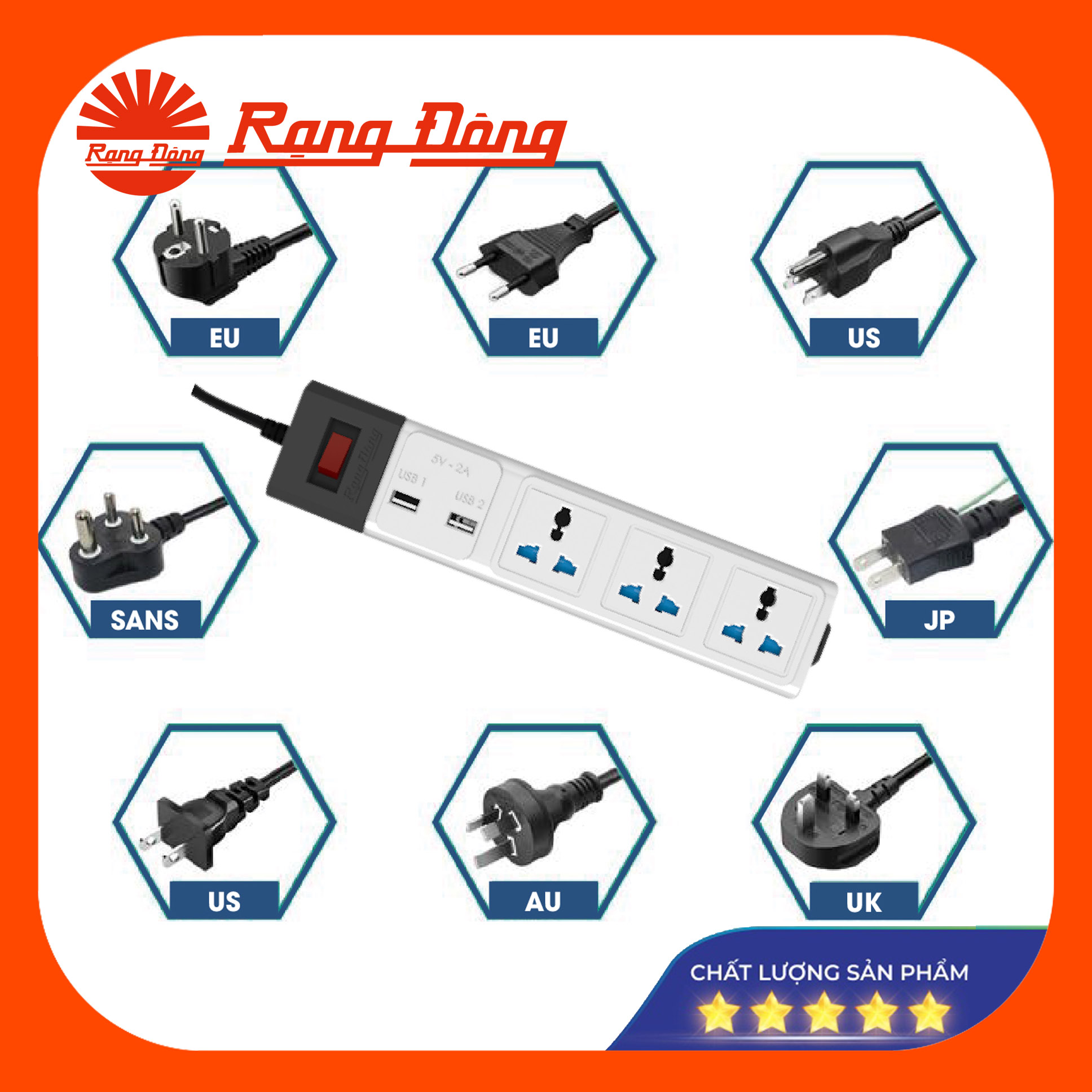 Ổ cắm điện USB chịu tải cao Rạng Đông, dây dài 3m, 5m; ổ cắm đa năng; Thiết kế đẹp
