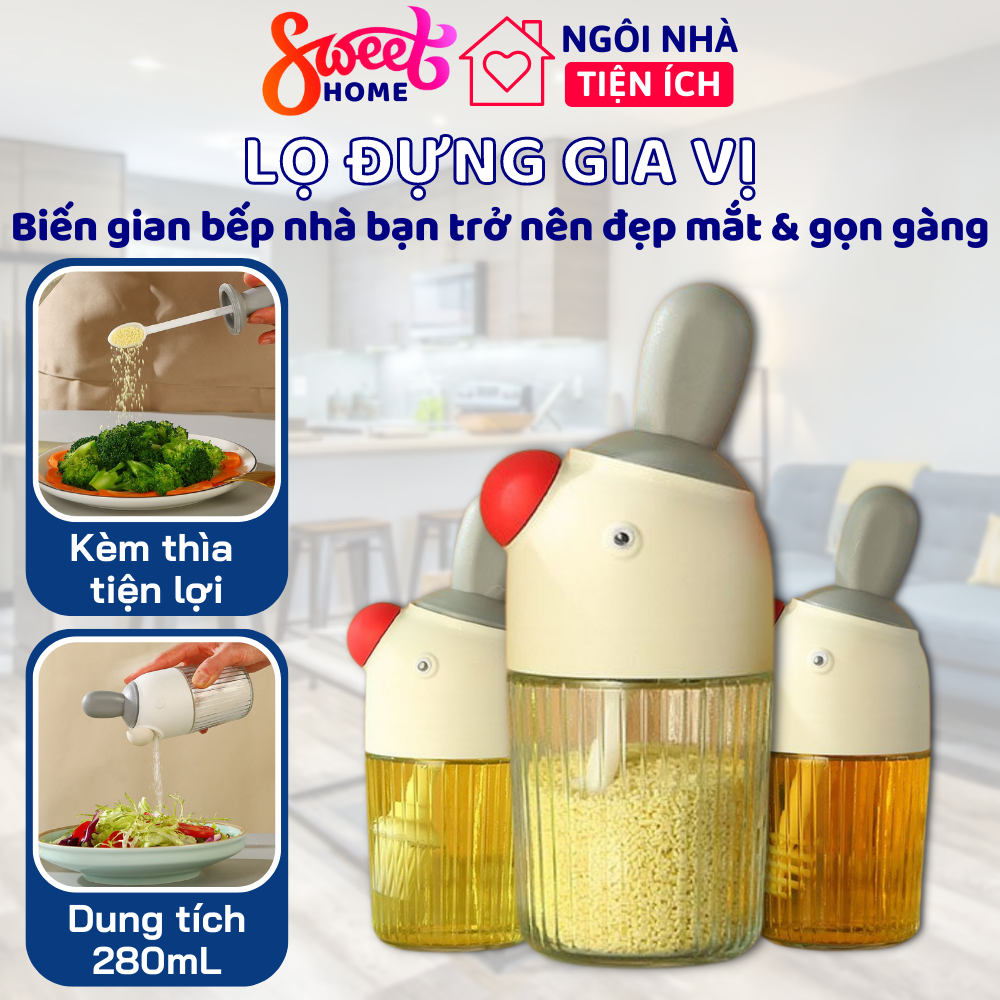 Hũ đựng gia vị bằng thủy tinh có thìa, lọ đựng gia vị kèm muỗng thông minh dung tích 280ml