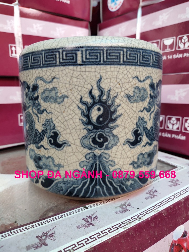 Bát hương gốm sứ men rạn Bát Tràng, đường kính 12cm