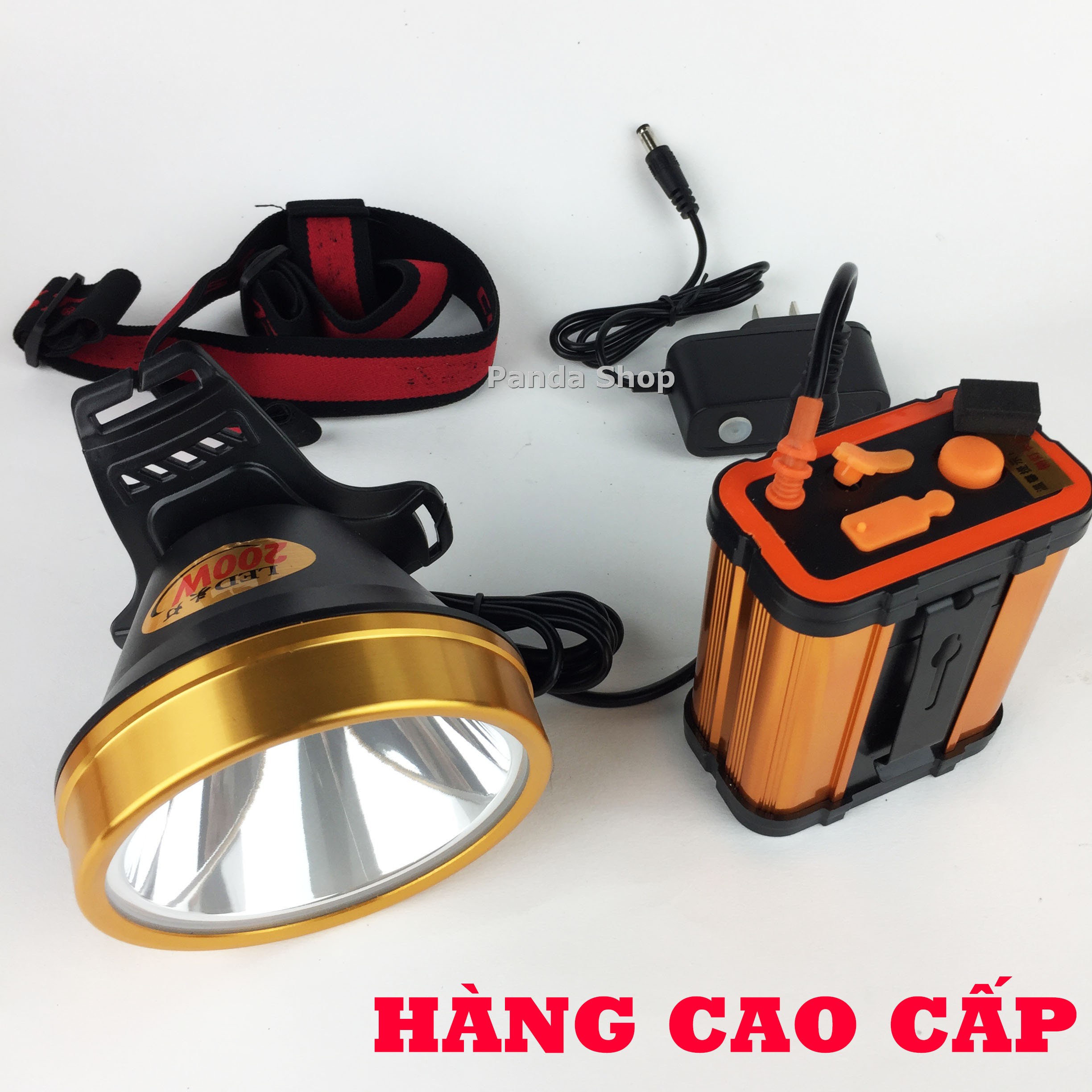 Đèn pin đội đầu siêu sáng led 9806 200W, ắc quy ) Mah kiêm pin sạc dự phòng ánh sáng vàng và ánh sáng trắng