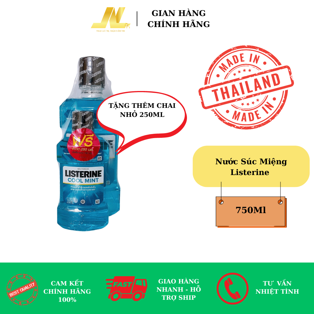 Nước súc miệng Listerine Cool Mint 750ml - Tặng chai nhỏ 250ml
