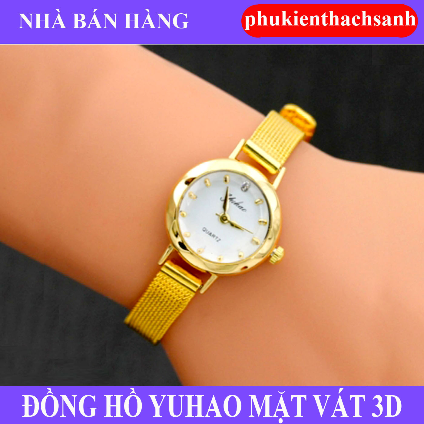 Đồng hồ nữ YUHAO mặt vát 3D dây thép lụa xinh xắn