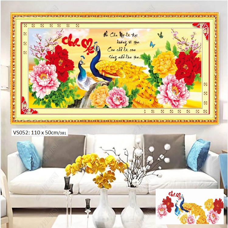 Tranh đính đá ABC Cha Mẹ VS058 (90x45cm) - chưa đính đá