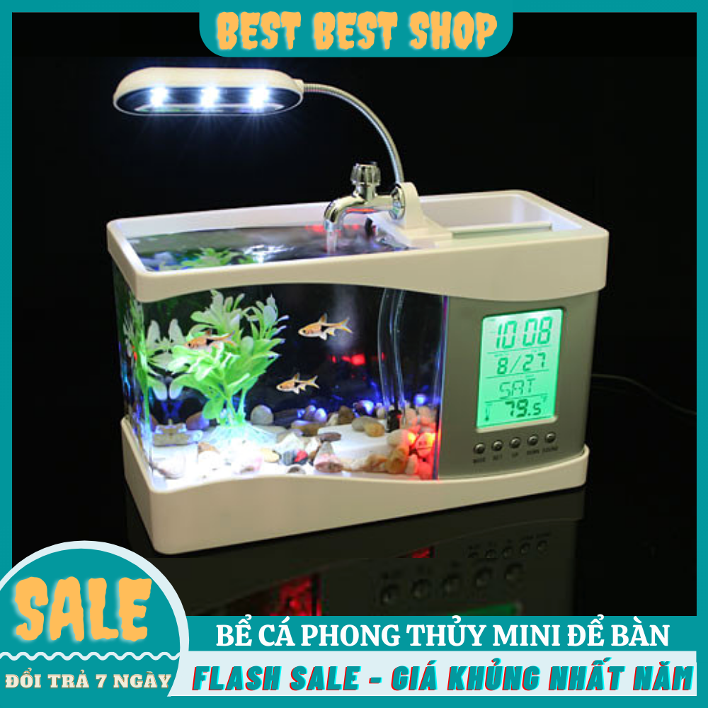 Bể cá mini - bể cá phong thủy đèn led lọc nước - bể cá cảnh - bể cá để bàn làm việc