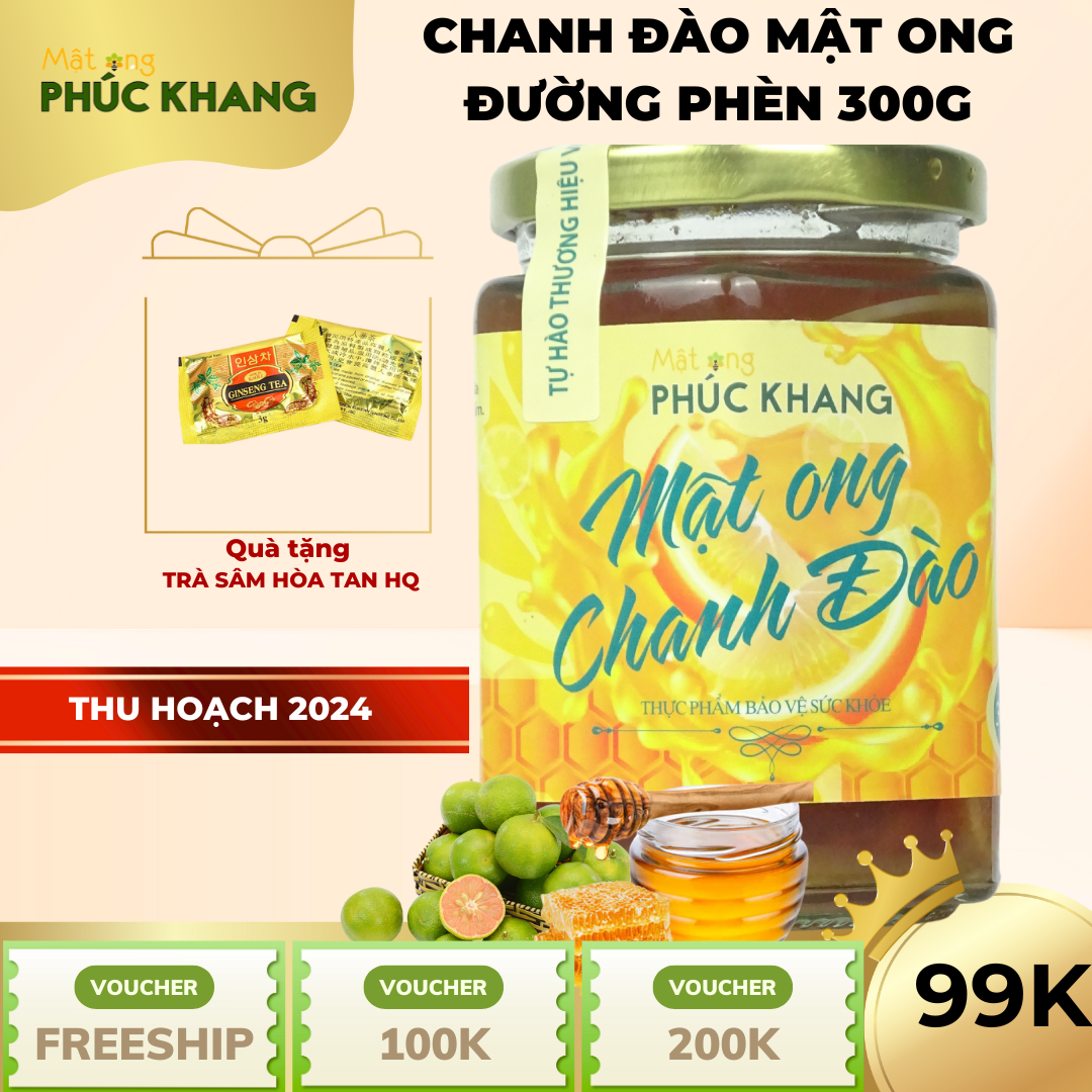 Chanh Đào Mật Ong Đường Phèn 300G  - Mật ong nguyên chất, chanh đào tươi sạch - không kháng sinh, không nhiễm kim loại nặng - an toàn với người già và trẻ nhỏ