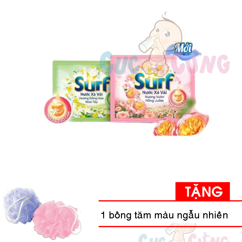  Set 10 dây nước xả vải Surf dây 10 gói x 27ml  hương vườn hồng  - hương nhài tây Tặng 1 bông tắm 
