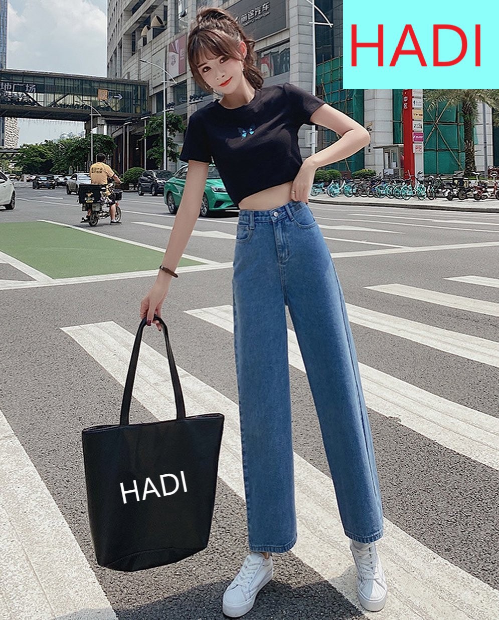 [ HIT TÌNH CA ] QUẦN JEAN ỐNG RỘNG NỮ LƯNG CAO MÀU XANH ĐẬM LAI CUỐN TRƠN SIÊU PHONG CÁCH HADI THEO ĐUỔI ĐAM MÊ BẮT LẤY THÀNH CÔNG